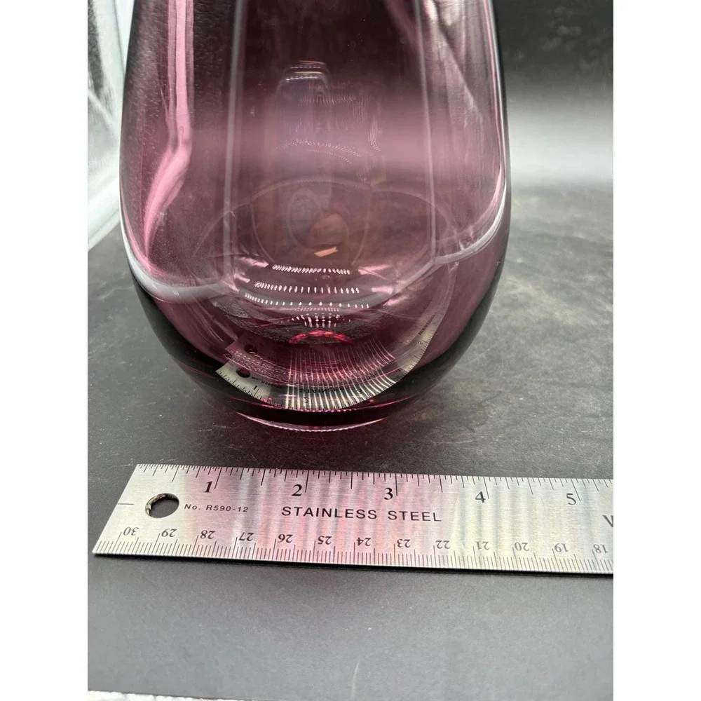 Vntg Amethyst Purple Art Glass Vase Mid Century Modern Teardrop Bud Vase 11.5